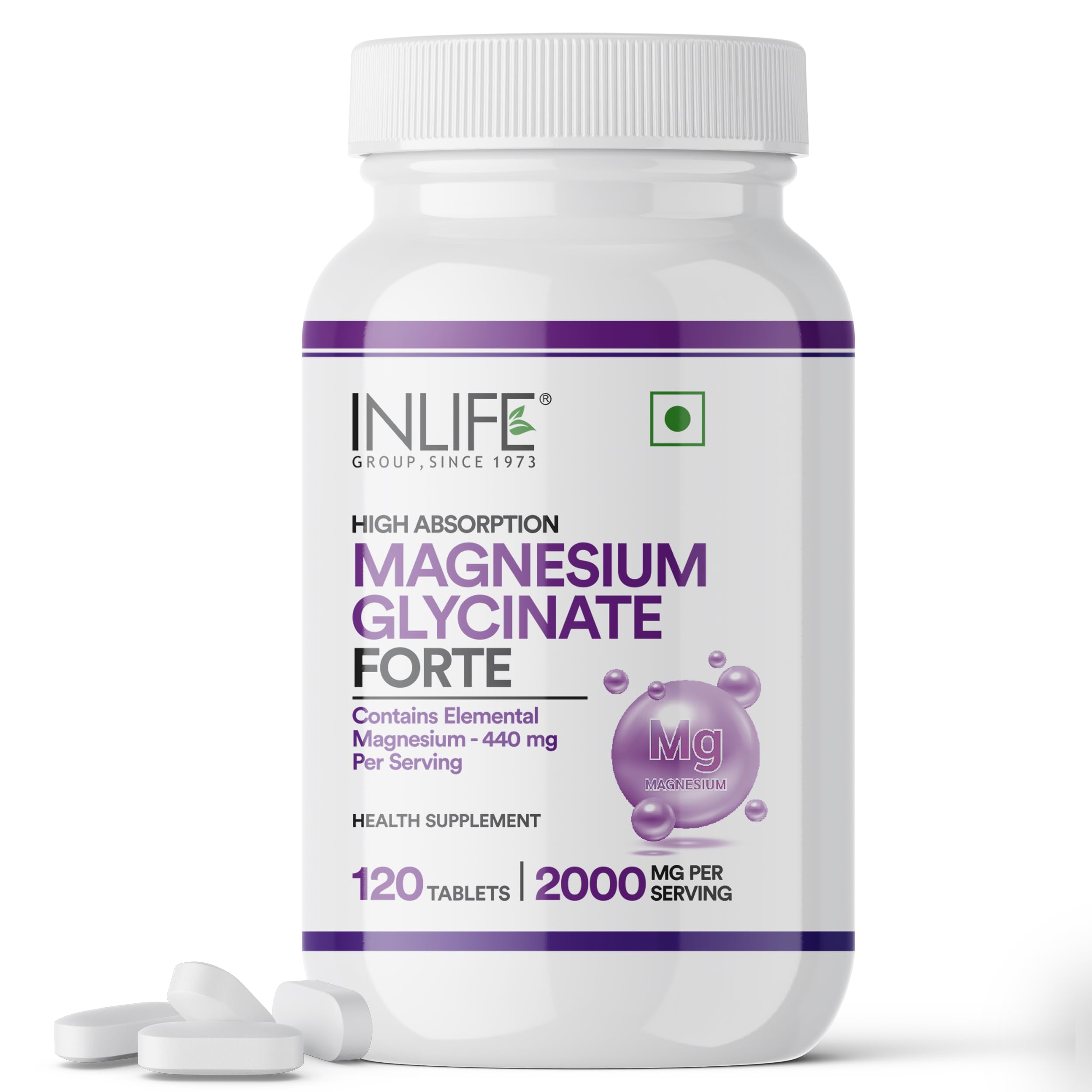 INLIFE Magnesium Glycinate Forte 2000mg | High Absorption Formula | 22% Elemental Magnesium (440mg) | For Both Men & Women Tablets - (Pack of 1,120, count)