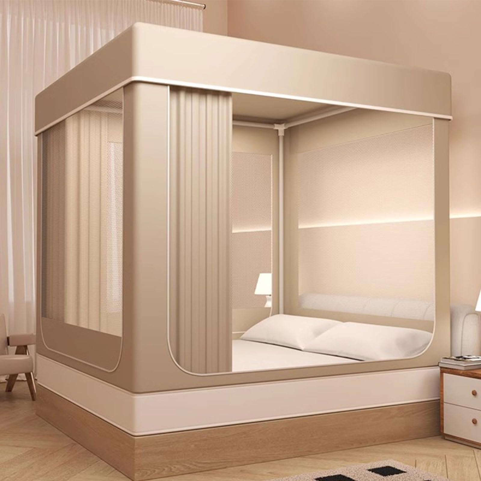 Schatten Moskitonetz mit Baldachin & Verdunkelungsvorhänge Datenschutz Mückennetz mit Ständer für Einzelbett Doppelbett Feinmaschiges Moskitonetze für Zuhause Schlafzimmer Kinderzimmer & Reise