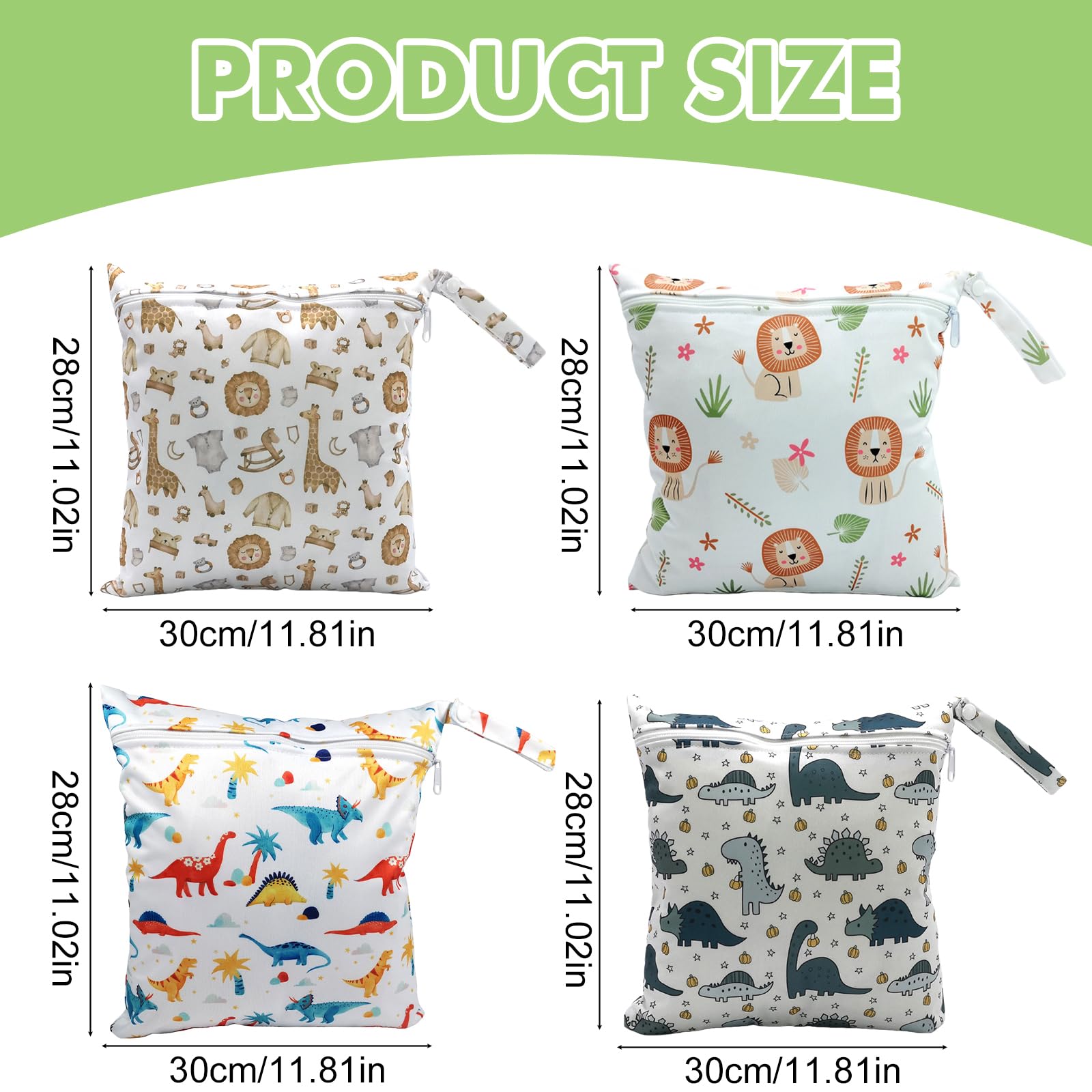 Wetbag asilo 28x30 cm sacchetto bagnato pannolini riutilizzabile con chiusura lampo 4 pezzi motivi colorati
