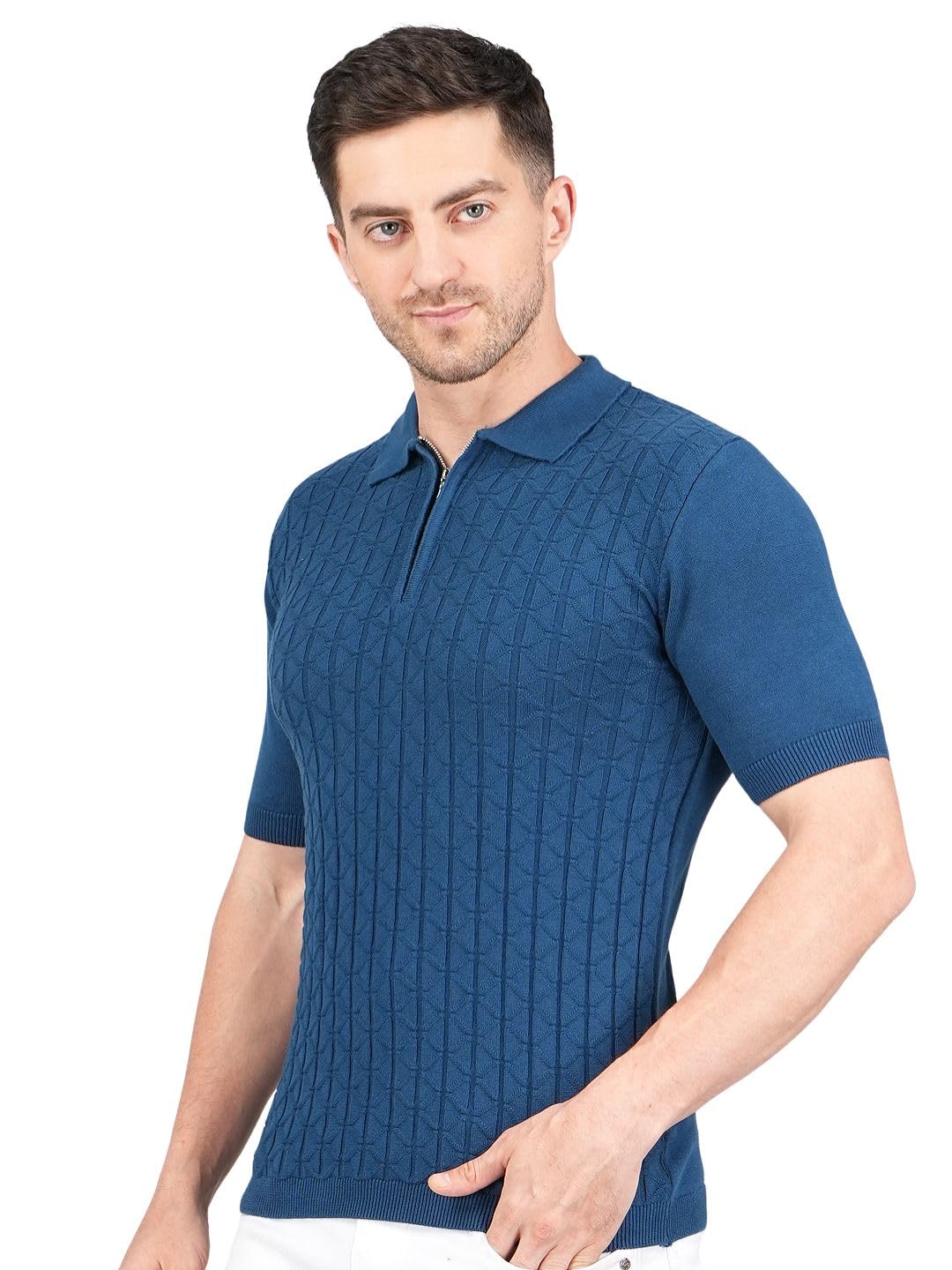 feverfew Men’s Knitted Polo T-Shirt | Pure Cotton | Short Sleeve | Texture | Collar Tshirt | Regular Fit-picture-24