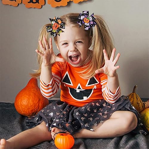 Miniatura 3 de 6 lazos para el cabello de Halloween, horquillas para el cabello, calabazas y murciélagos para boutique, clip de cinta de grogrén, pasador para el