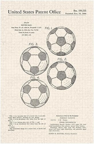 Soccer Ball Classic Official Patent Diagram Cool Wall Art Print Poster 24x36