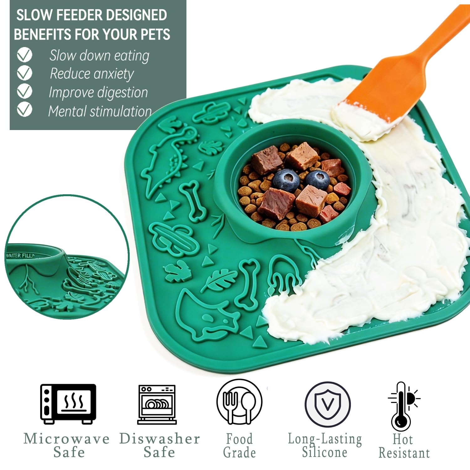 Leckmatte für Hund & Katze, 2 in 1 Slow Feeder Hund Leckmatte mit Schüssel, Lebensmittelqualität Silikon, Erdnussbutter Leckpad für Langeweile Angstlinderung, Perfekt für Haustiere Baden