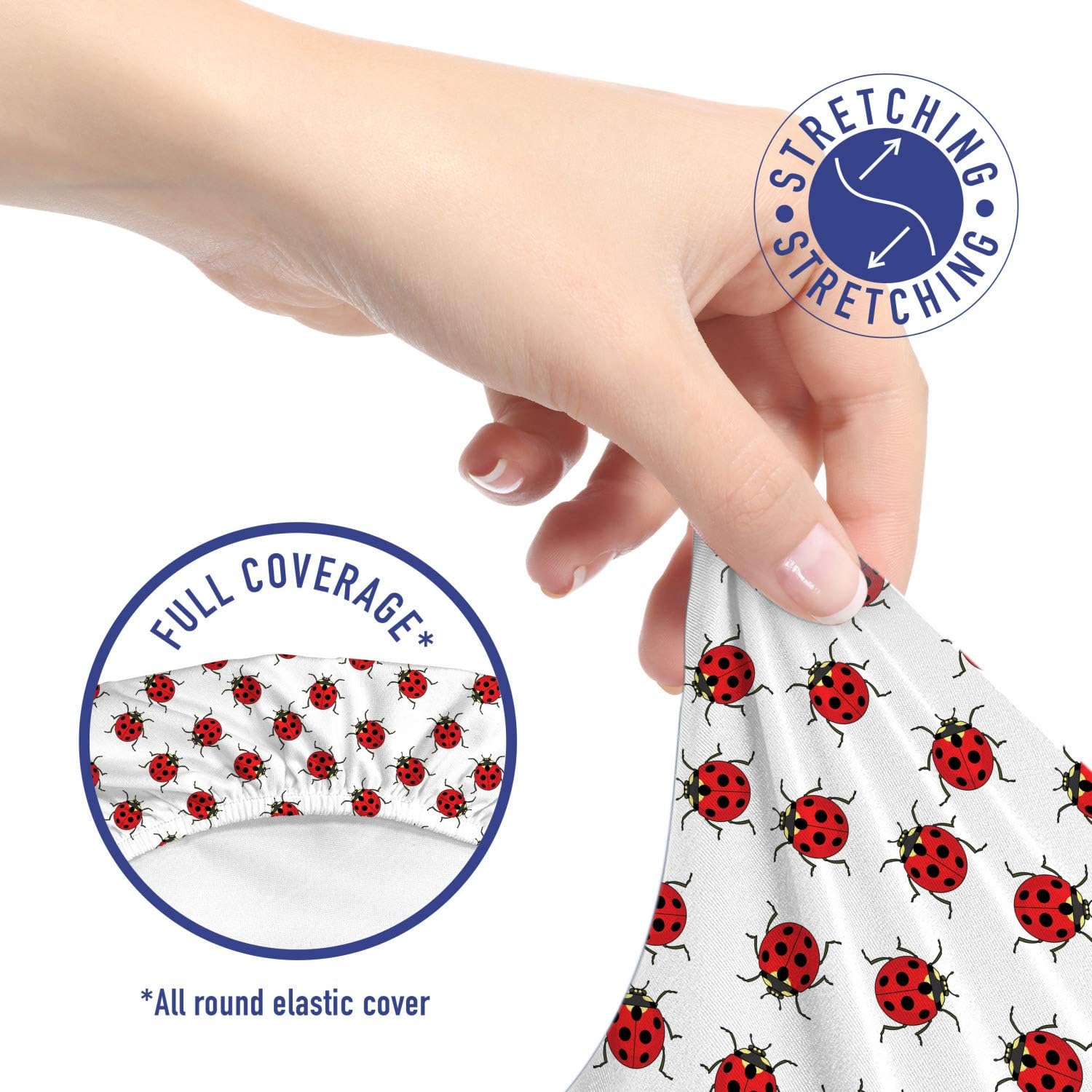Ambesonne Cartoon Office Chair Slipcover, Repetitive Ladybugs Pattern of Dotted Marked Animal Theme Funny Cartoonish Print, Decorative Stretch and Washable Fabric Cover, Standard Size, White and Red