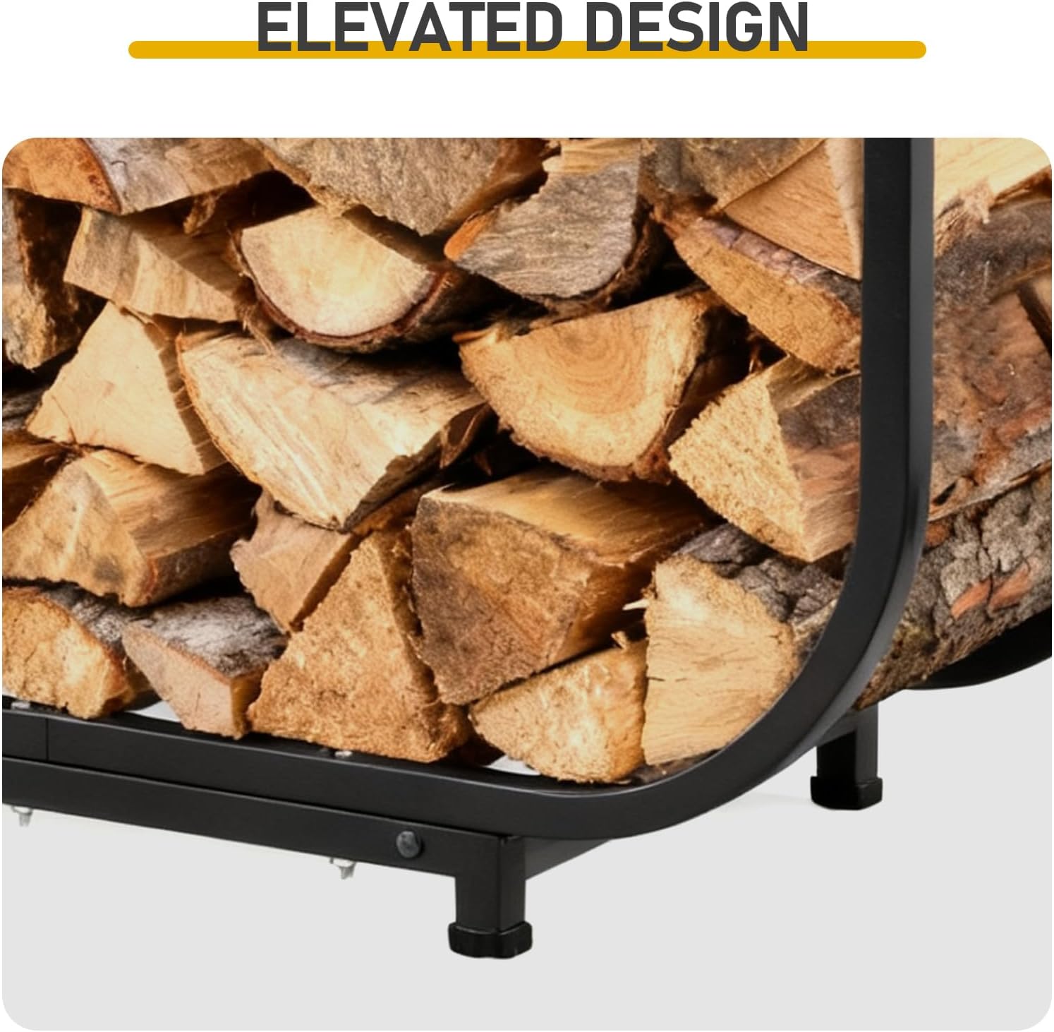 Curved Firewood Rack, 30 Inch Indoor Outdoor Log Firewood Holder, Metal Fireplace Wood Storage, Waterproof & Rustproof (Black)