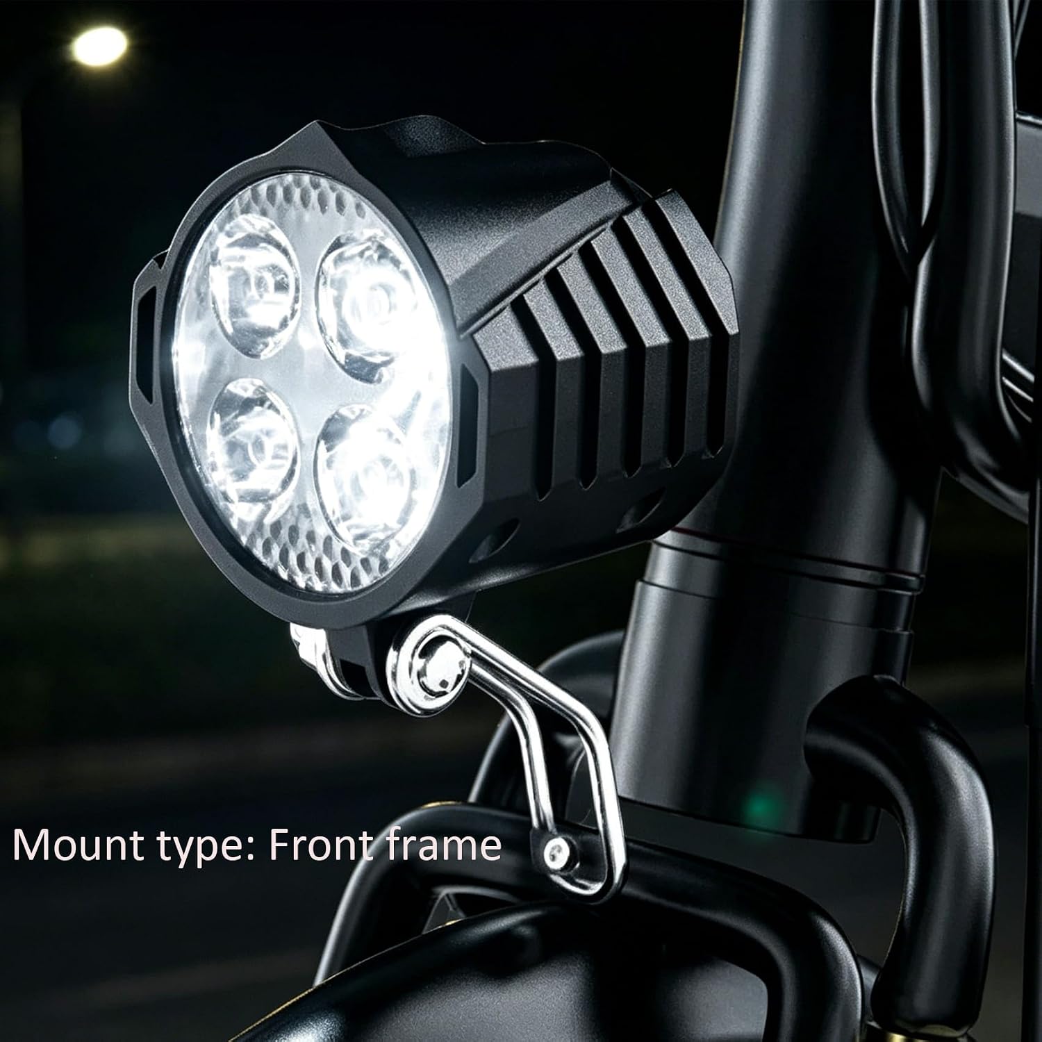 36-48V Ebike LED Headlight 2 Pin Male Waterproof Connector 2W 300 Lux High-Brightness Night Riding Front Light for Folding Bike, Mountain Bike and E-Scooter
