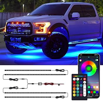 Nilight 4Pcs Car Underglow Neon Accent Strip Lights 256 LEDs RGBIC Multi Color DIY Sound Active Function Music Mode With APP Control And Remote Control Underbody Light Strips, Neon Light Kits