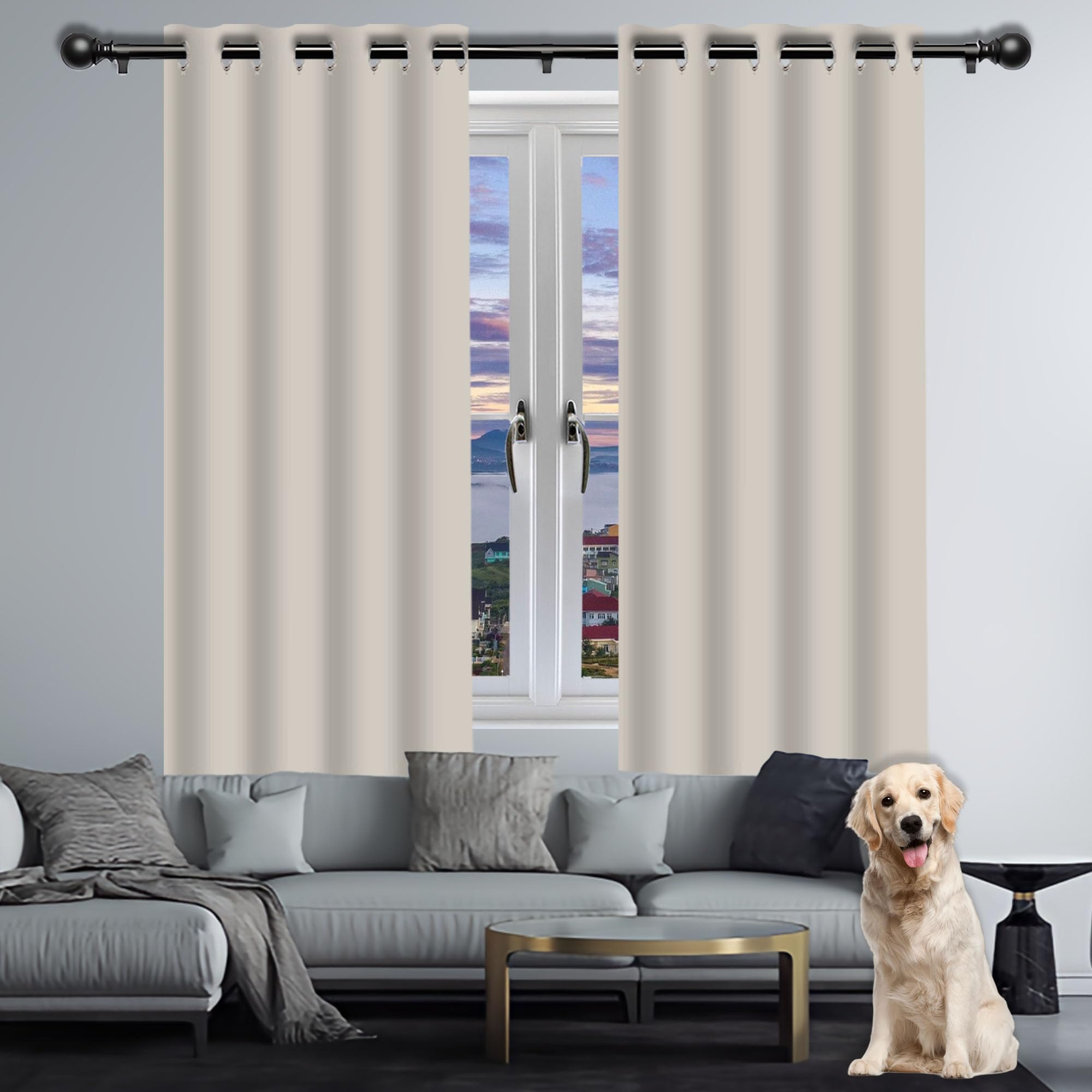 Rideau moderne doux et esthétique tissu isolant de qualité supérieure pour décoration beige