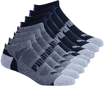 PUMA Mens No show Sport Socks, Moisture Control, Arch Support 8 Pair Extended Size - Shoe Size 12- 16, Black