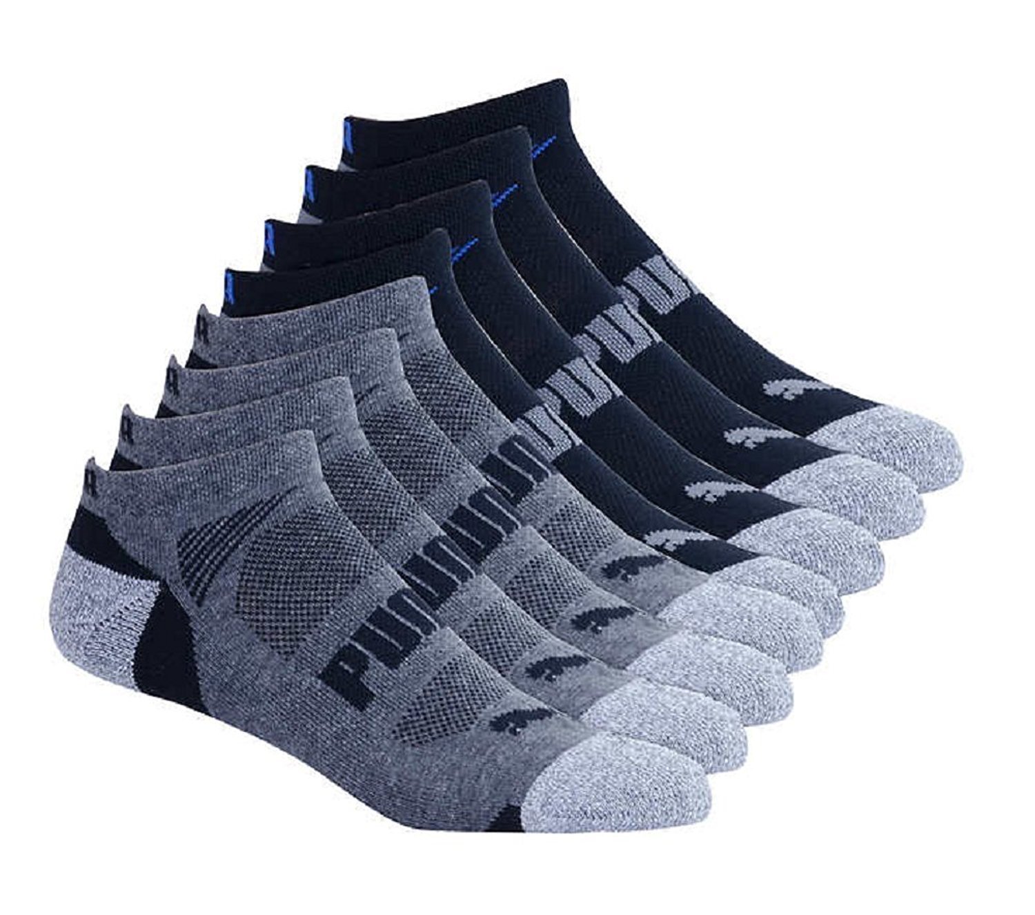 Men's No show Sport Socks, Moisture Control, Arch Support (8 Pair) (Extended Size - Shoe Size (12- 16), Black)
