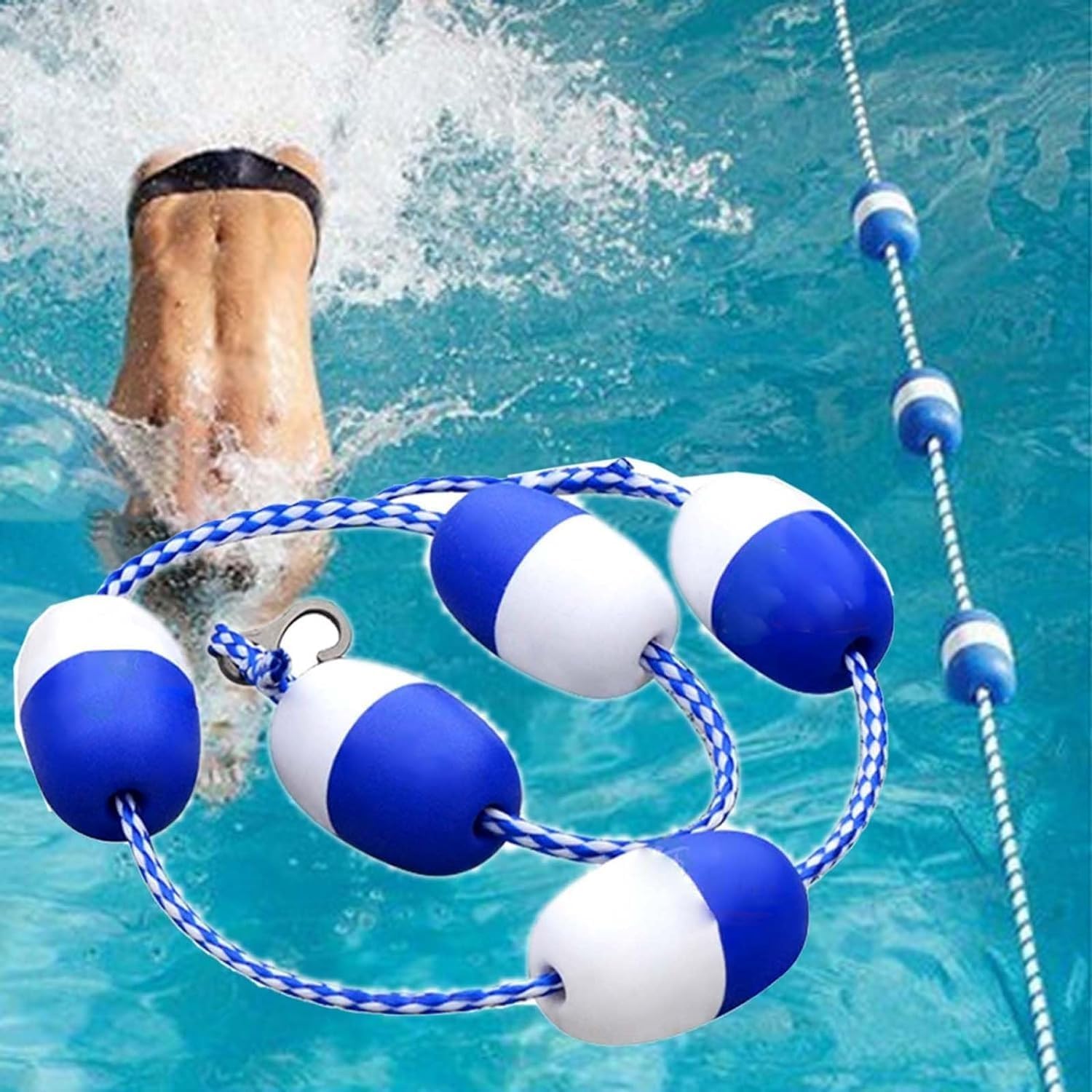 Floating Pool Safety Lane Lines with Hooks - Durable Swimming Divider Rope for Commercial Pools, Swim Training, and Safety - Ideal for Swim Competitions and Coaching