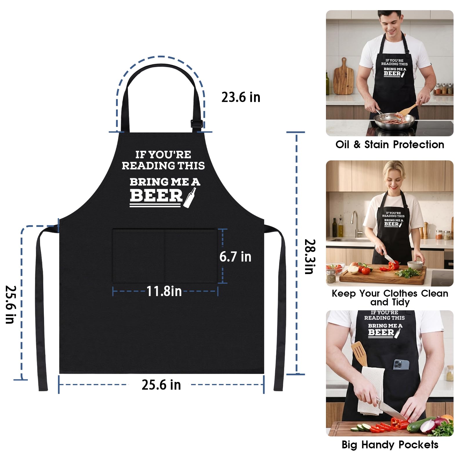 Tablier de barbecue réglable humoristique avec inscription « If You're Reading This Bring Me A Beer » - Pour homme