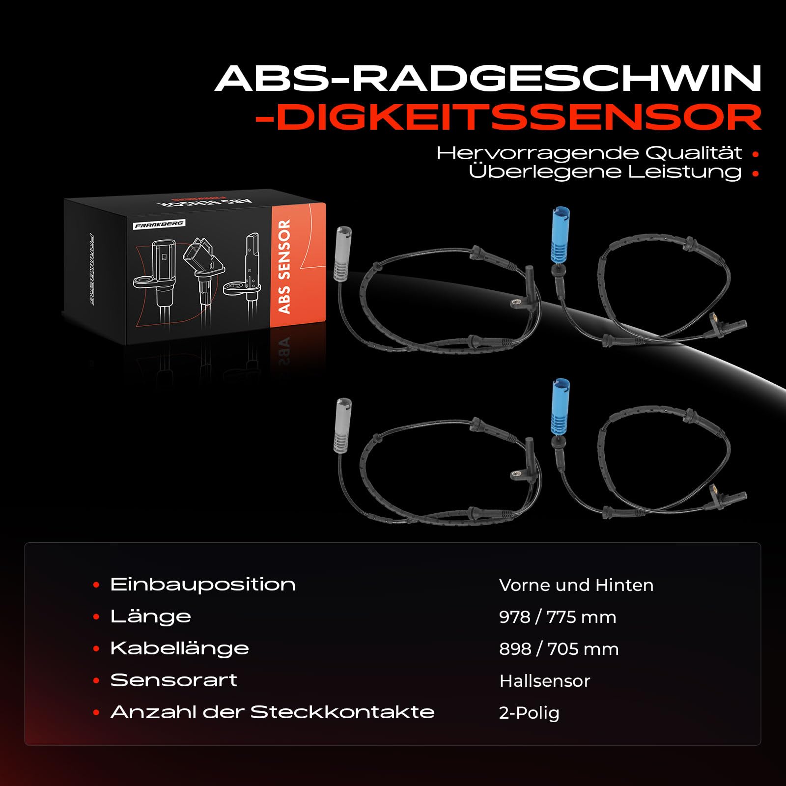 Frankberg 4 sensores de velocidad ABS de 2 Polos 34526761800 34526761650 | Compatible con: Serie 7 E65 E66 E67