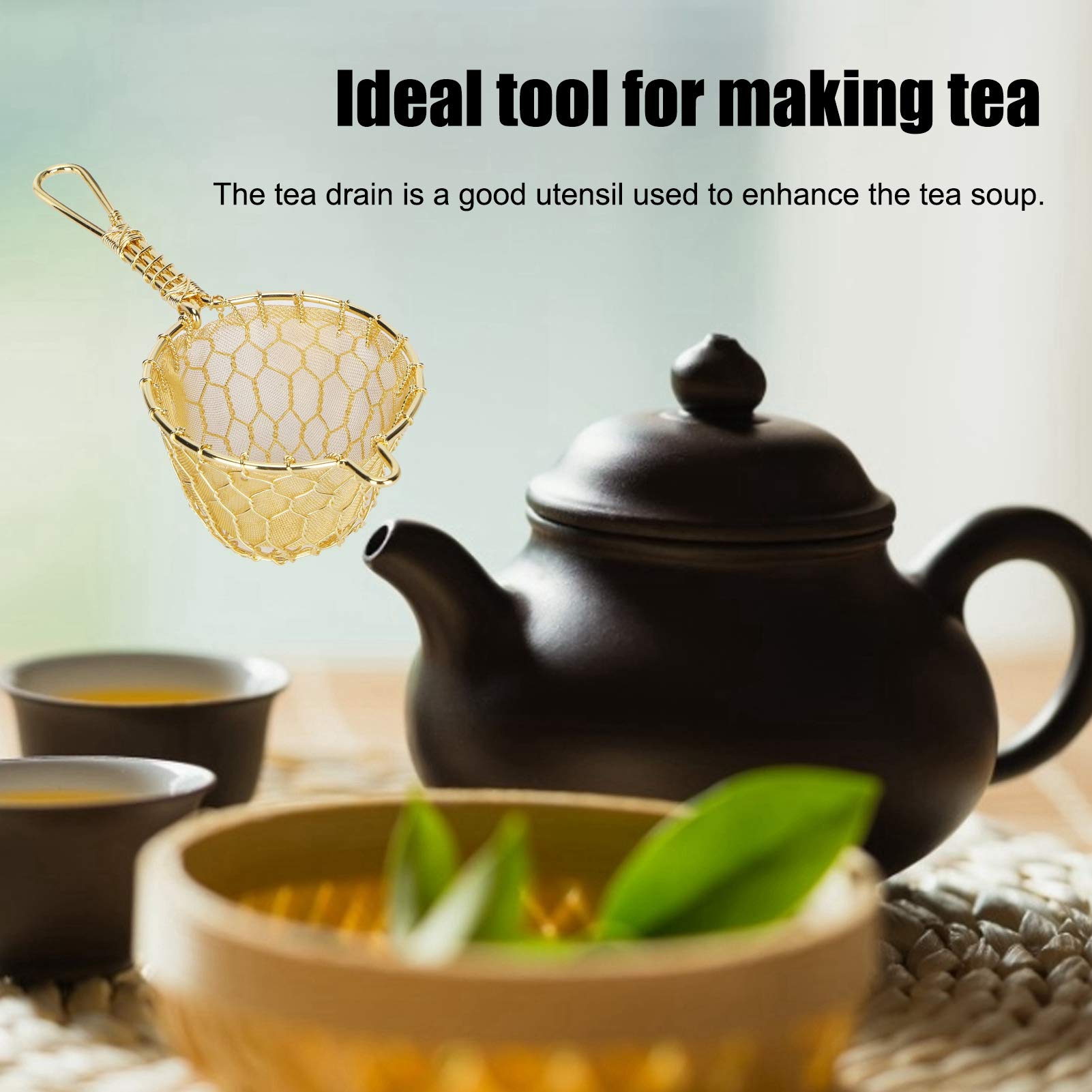 Infuseur à thé en cuivre, filtre réutilisable en vrac avec long manche, maille fine tissée à la main pour théière, idéal pour l'infusion de thé à base de plantes et de feuilles en vrac