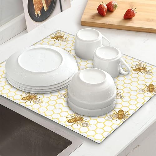 Miniatura 6 de Tapete de secado de platos de abeja para encimera de cocina, almohadilla de secado de platos absorbente, tapete de secado de platos de microfibra