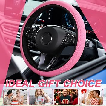 Steering Wheel Cover, Universal 37-38cm Microfibre Leather Breathable Steering Wheel Covers, Elastic Soft Anti-Slip Car Steering Wheel Covers Car Interior Accessories for Most Cars (Pink)