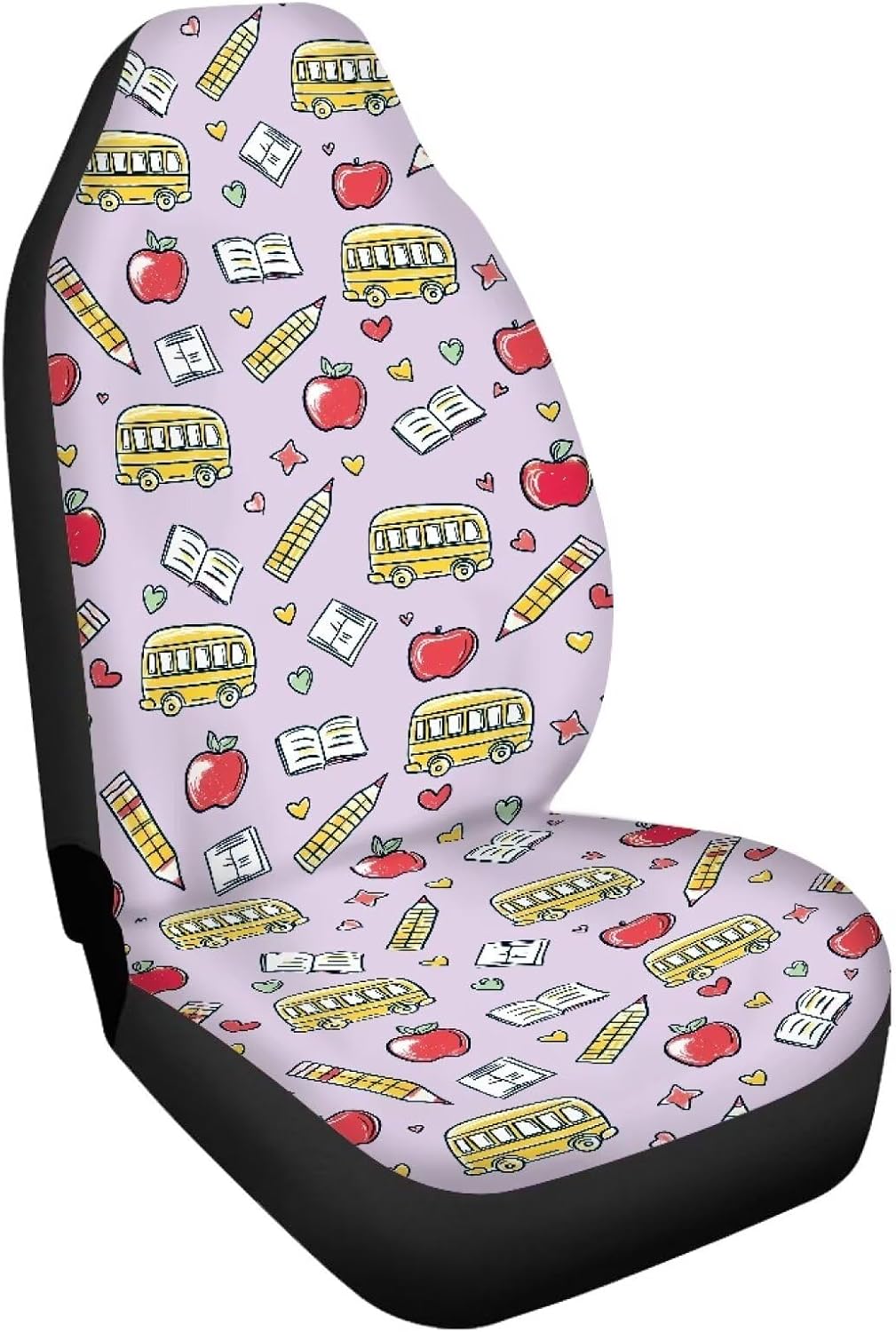 Rnyleeg School Bus Seat Covers for Buses Apple Pencil Pattern Cute Design School Bus Accessories for Women Universal Soft Stretchable Seat Protector 1 Piece