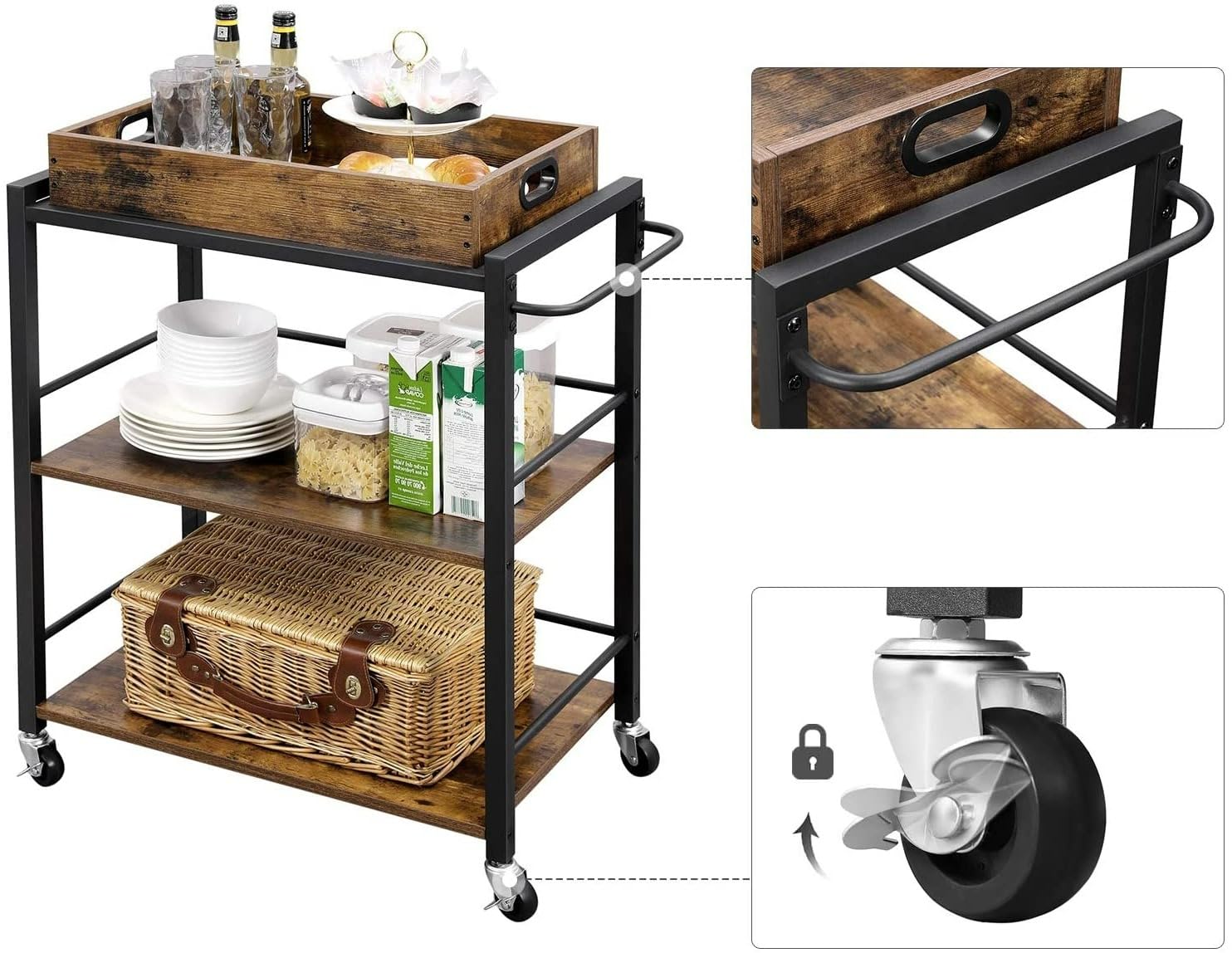 Hoppa! Servierwagen - Schwarz/Braun - Metall - 65 x 40 x 86 cm