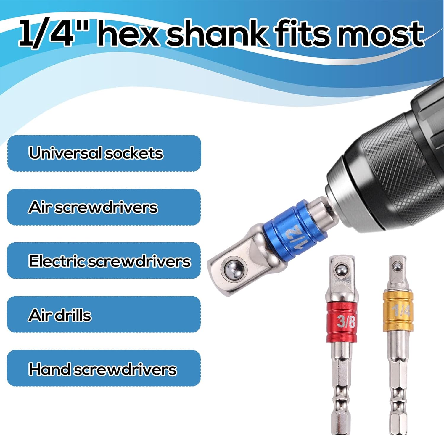 3pcs Impact Grade Socket Adapter Set, 1/2" 3/8" 1/4" Impact Driver Socket Adapter Hex Shank Drill Bit Adapters for Cordless Drill Screwdriver Power Drills