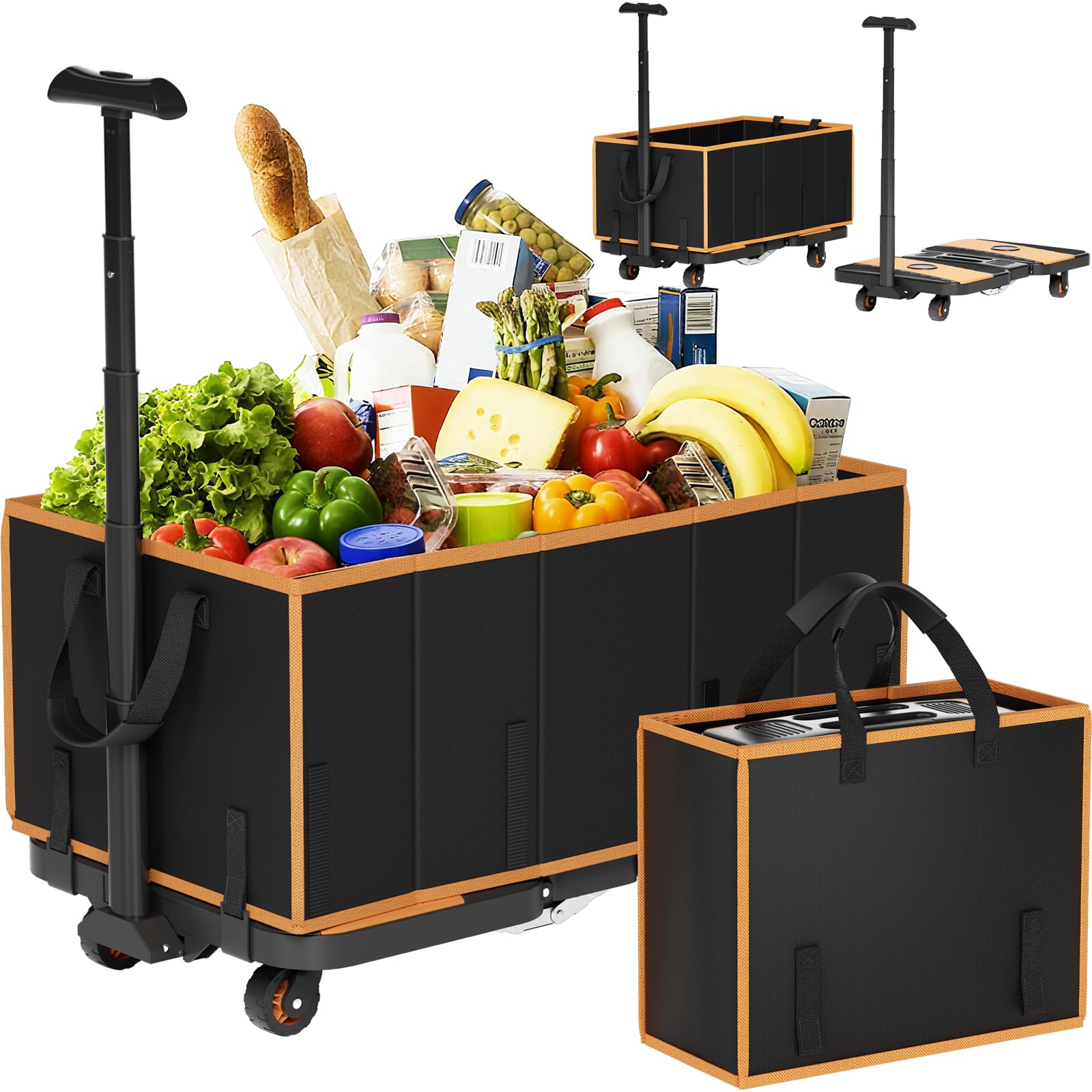 Collapsible Foldable Wagon Cart Heavy Duty, 3-in-1 Utility Dolly Wagons Carts with Wheels, Portable Folding Hand Truck with Removable Bag for Groceries, Laundry, Sports, Office-image-19
