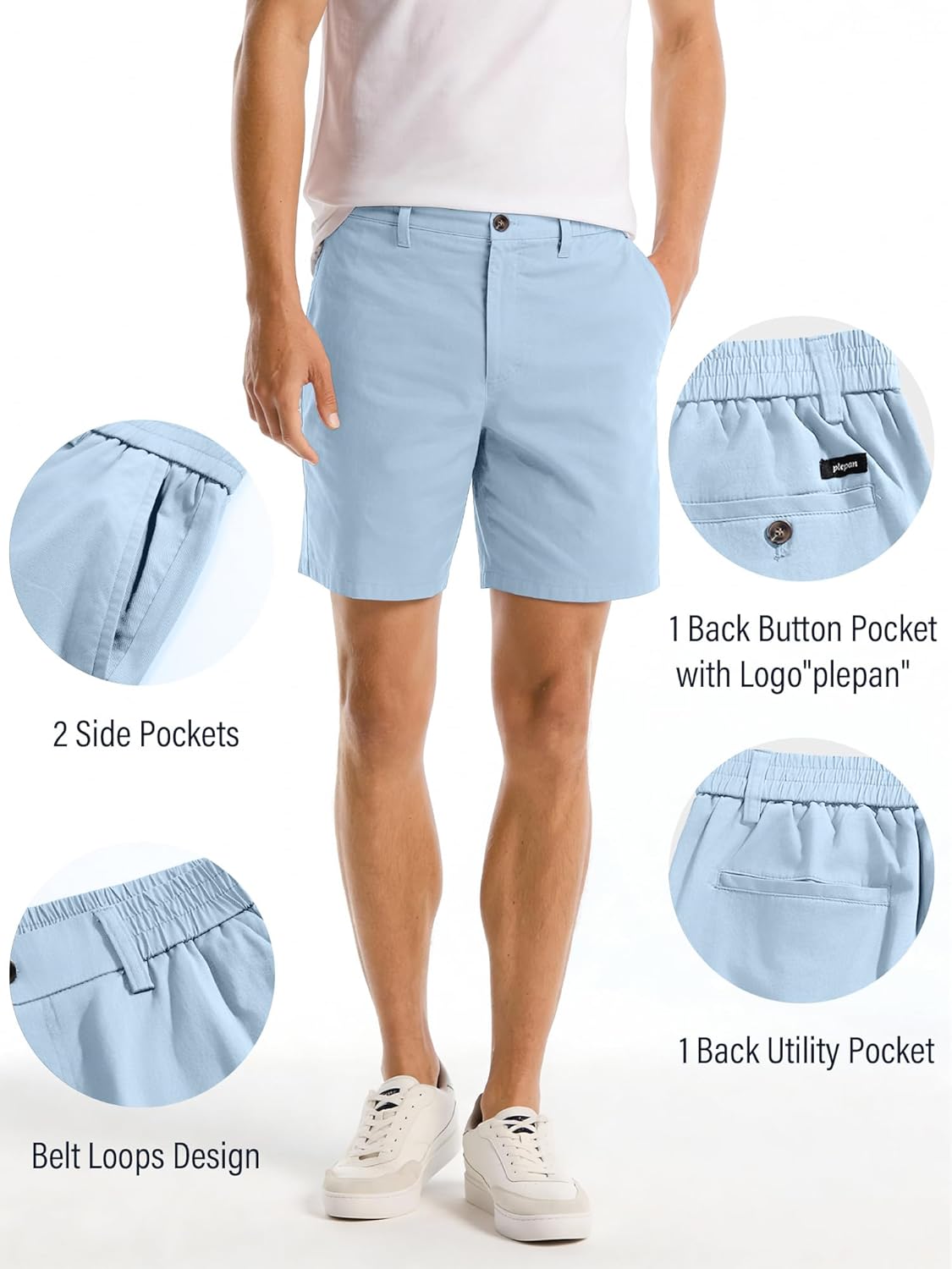 PLEPAN Men's Cotton 5/7 Inseam Shorts Casual Classic Fit Elastic Waistband Summer Twill Chino Golf Dress Short - Image 4