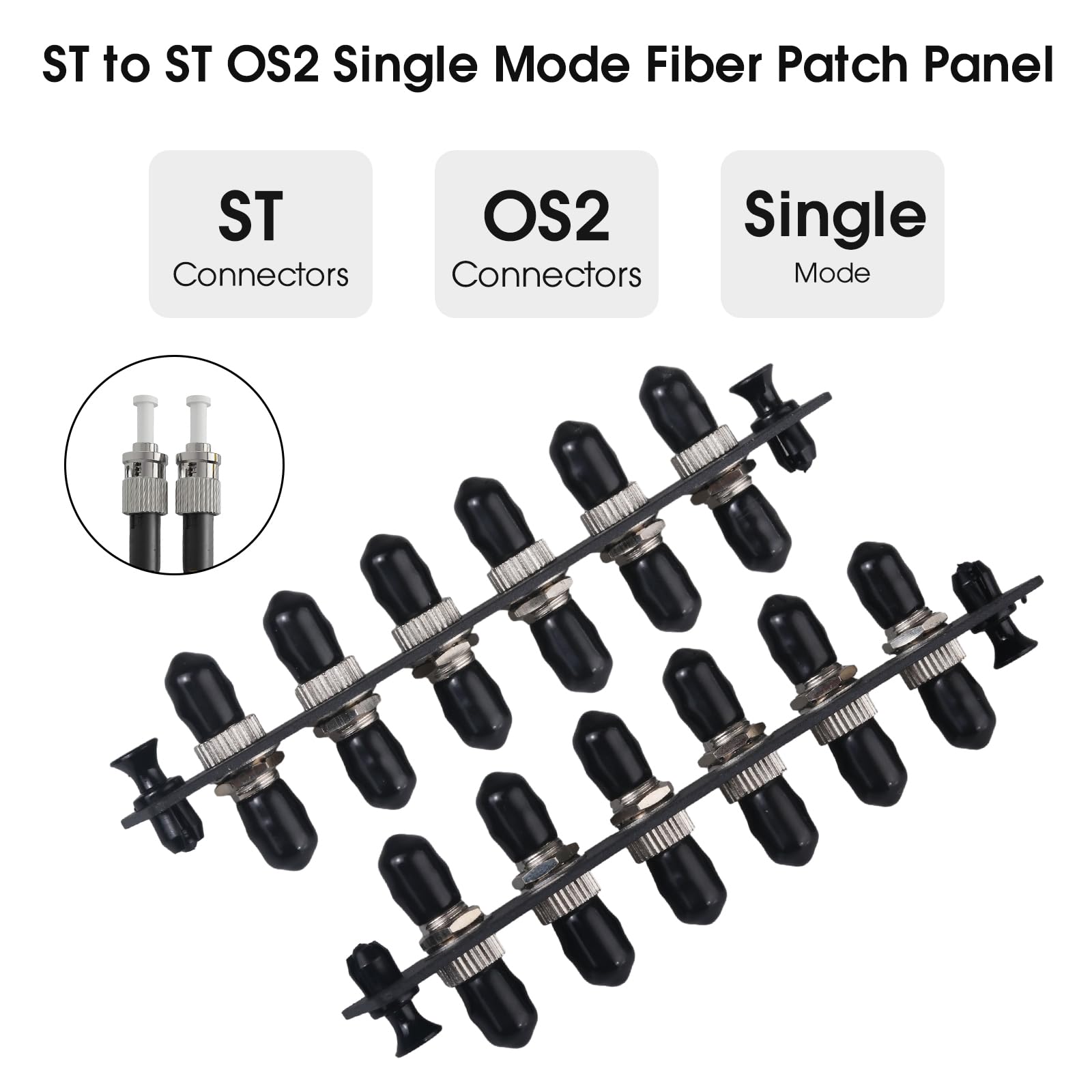 Lot de 3 panneaux de brassage Simplex ST en fibre avec adaptateurs Simplex monomode noir, 6 ports fibre