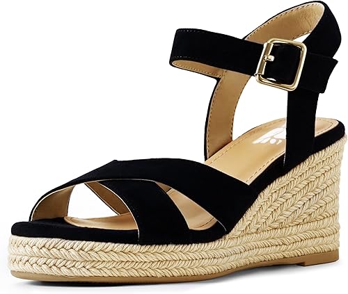 DREAMCIA Alpargatas Sandalias de plataforma de cuña para mujer con correa de tobillo y hebilla de punta abierta, zapatos elegantes de verano