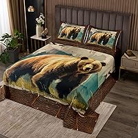 Vista 5 de Erosebridal Juego de edredón de alce tamaño Queen, juego de ropa de cama de animales de bosque de selva, juego de ropa de cama con silueta