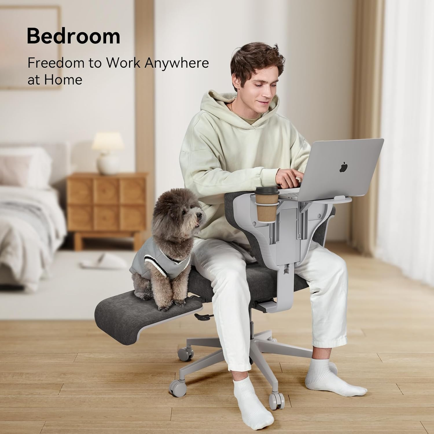 Newtral Criss Cross Chair with Wheels & Armrests​​, Ultimate Cross Legged Office Chair with Hidden Tray, Multi-Position Recliner Vanity, Ideal for Home Office, Bedroom (Criss Cross Chair, Dark Grey)