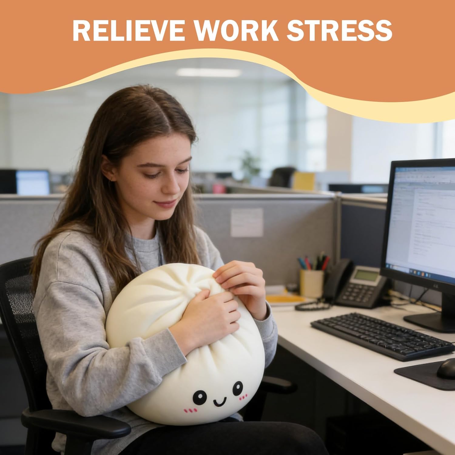 Extra Large Stress Relief Squishy Toy | 25cm Slow-Rise Dumpling Squishy | Super Soft & Comfortable, Anxiety Relief, Fun Fidget Gift (White)