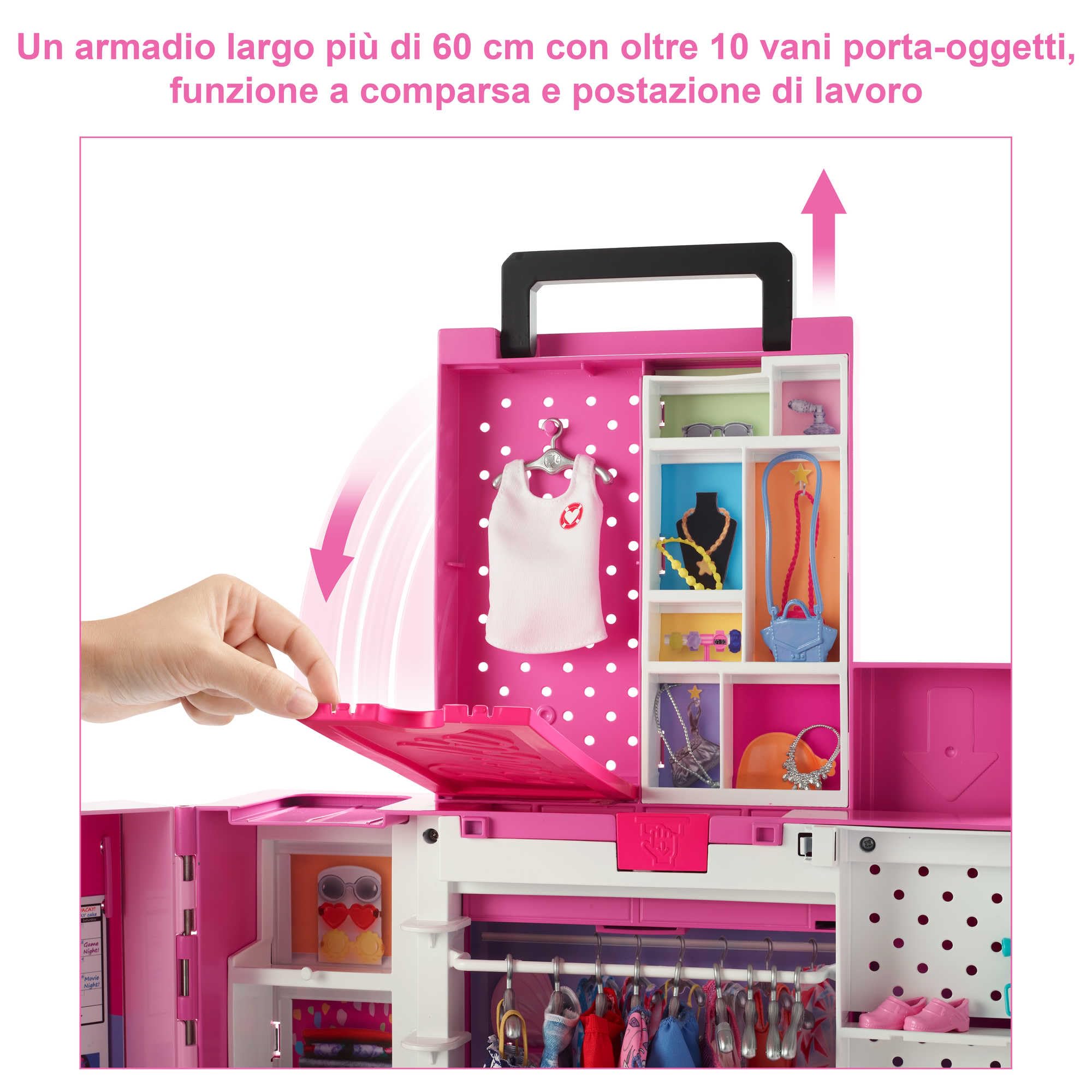 Barbie - Armadio dei Sogni, playset largo 60cm con 15 aree per riporre gli accessori, include specchio, scivolo per biancheria e 35 outifit per creare 400 look, giocattolo per bambini, 3+ anni, HBV28