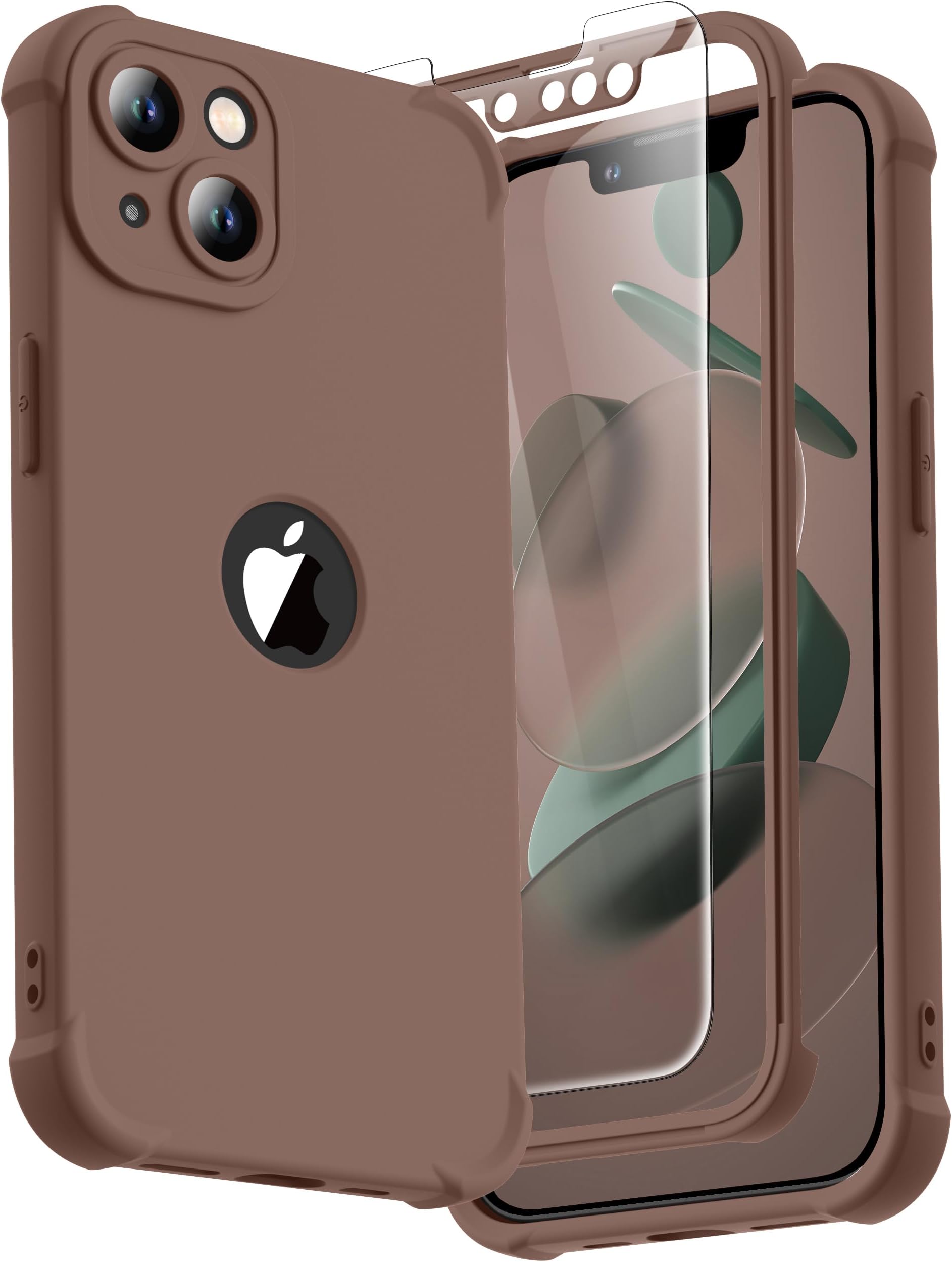 ORETECH for iPhone 13 Case, with [2 Screen Protectors] [15 Ft Military Grade Drop Test] [Camera Protection] 360° Full Body Shockproof Slim Thin Phone Case iPhone 13 Cover 6.1" Brown