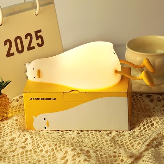 Lying Flat Duck Night Light, Duck Lamp Squishy Night Light, Duck Night Light Silicone Duck Light Laying Down 3 Level Dimmable Rechargeable Bedside Touch Lamp Lazy Duck for Kids Toddler Baby