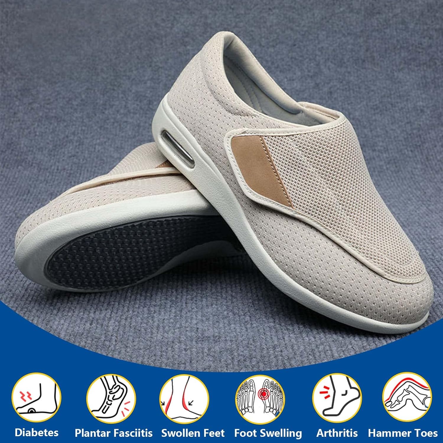 Diabetic Shoes for Elderly Men,Adjustable Closure Breathable Lightweight Width Non Slip Air Cushion Sneakers for Swollen Feet Edema Men 10.5/Women 11.5