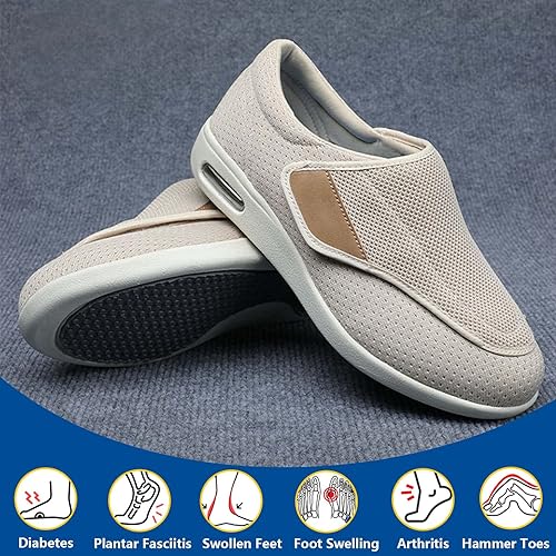 Miniatura 8 de Zapatos para diabéticos para hombre y mujer, con cierre ajustable, transpirables, ligeros, antideslizantes, con amortiguación de aire, para pies
