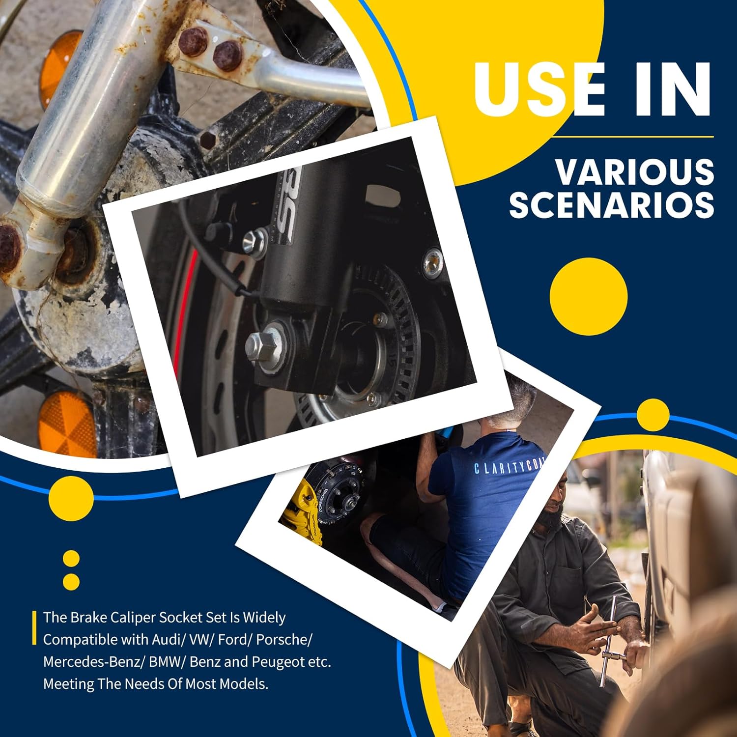 16PCS Impact Brake Caliper Socket Set, 1/2" Square Drive Brake Caliper Tool, High Torque 1/2" Drive Brake Adjusting Tool, Compatible with Porsche VW BMW Ford with Carrying Case & Gloves