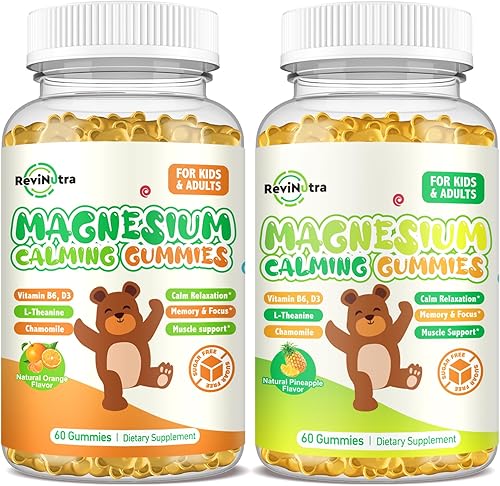 Gomitas de magnesio para niños suplemento de glicinato de magnesio con L-teanina, vitamina B6, D3 para adultos y niños, magnesio calmante para