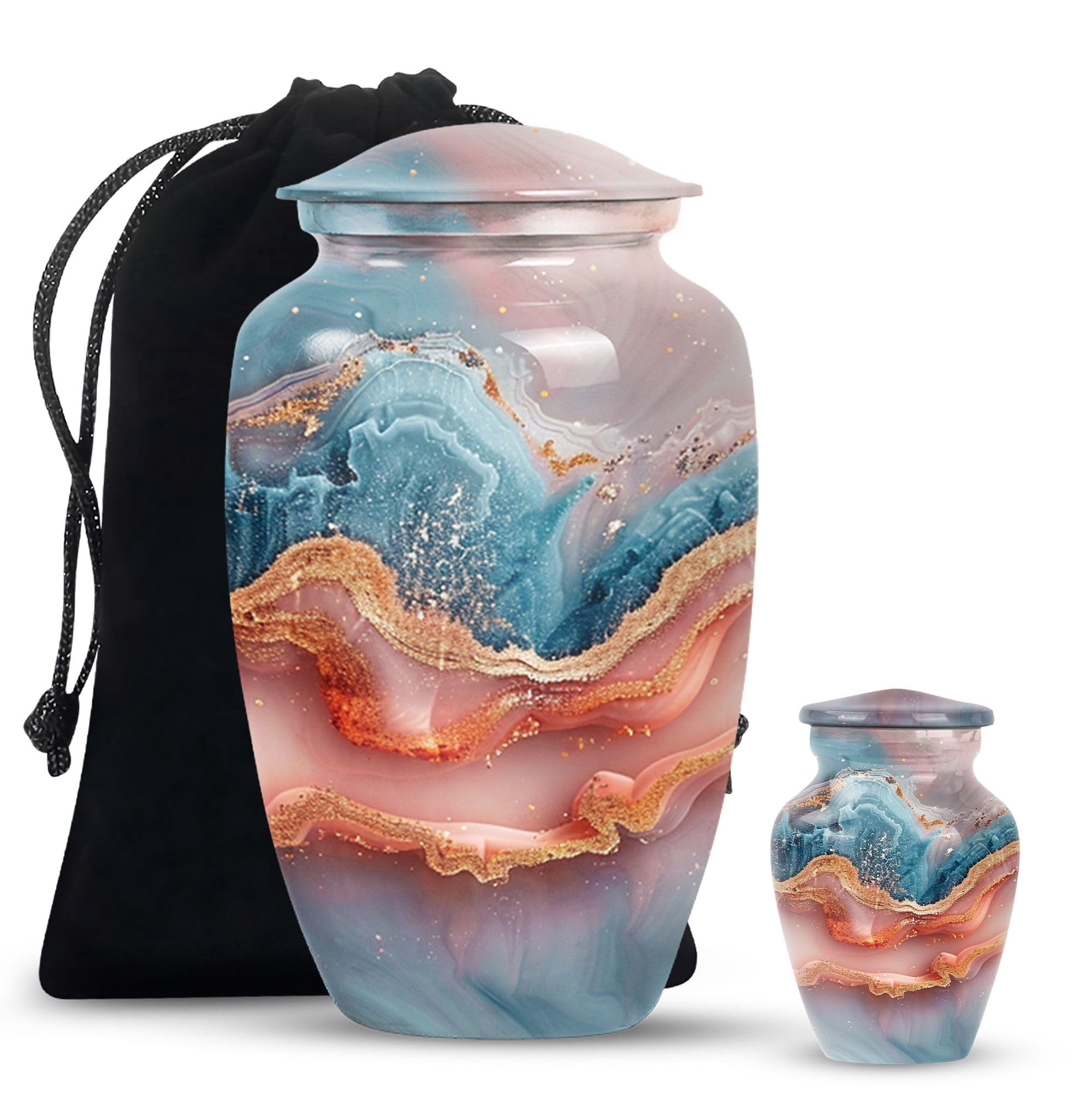 Ocean Sunset - Funeral Urns - Urn for Female - Combo of 1 Large Urn with Velvet Bag and 1 Small - Cremation Urns for Burial - Unique Urns - Adult Urn Human Ash - Urn for Ashes Adult Male