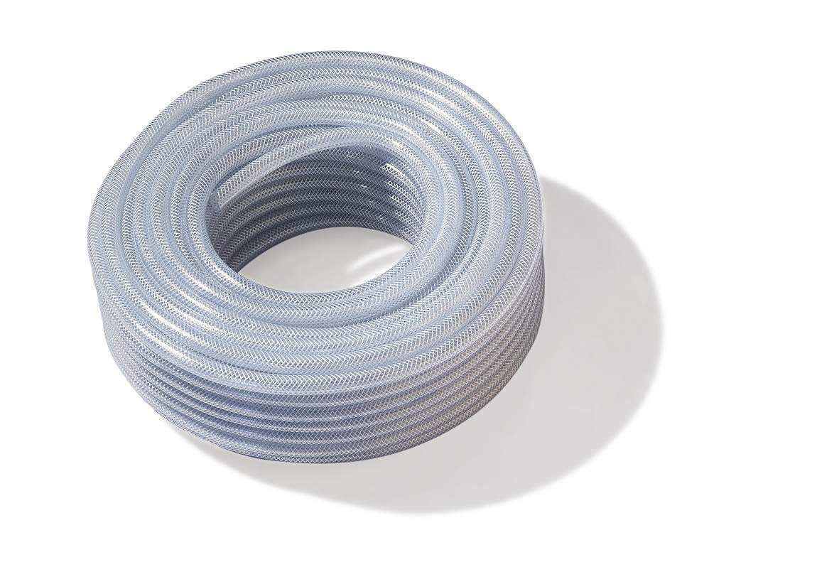 Tubo retinato cristallo trasparente 3 strati, con rinforzo tessile, qualità alimentare, mm 10 x mm 16 x mt 50