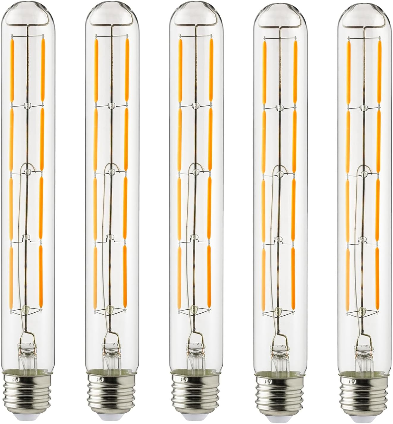 Sunlite 80621 LED Filament T10 Tubular Light Bulb, 6 Watts (60W Equivalent), 570 Lumens, Medium E26 Base, 120 Volts, Dimmable, 90 CRI, UL Listed, Clear, Title-20 Compliant, 2700K Soft White, 5 Pack