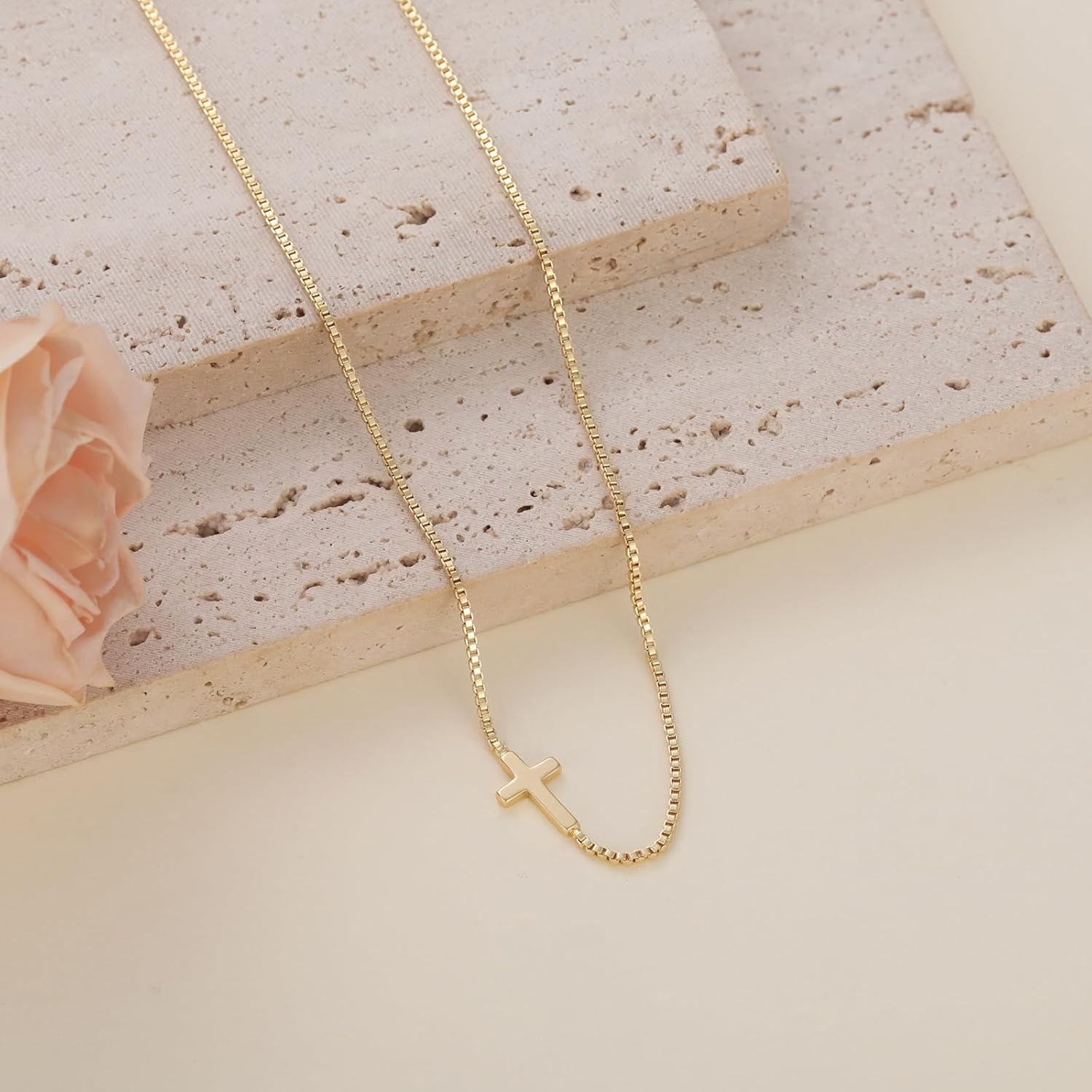 VIROMY Gold Cross Necklace for Women 14K Gold Plated Cute Sidways Cross Pendant Choker Necklaces Simple Trendy Everyday Jewelry for Women - Image 5