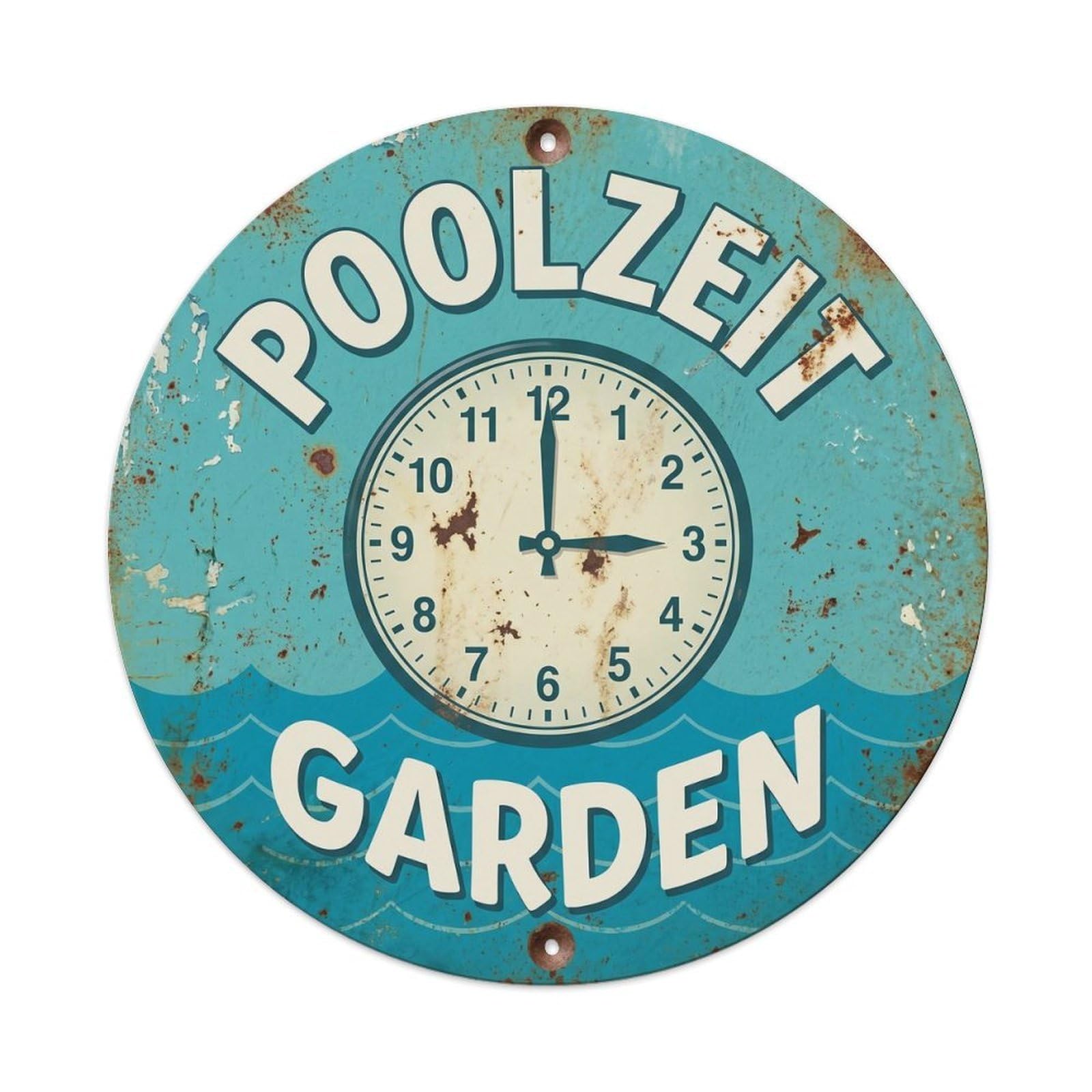 Pool Time Garden Vintage Metal Tin Sign Plaque Wall Decor for Cafe, Club, Garden Round Metal Poster 8x8Inch