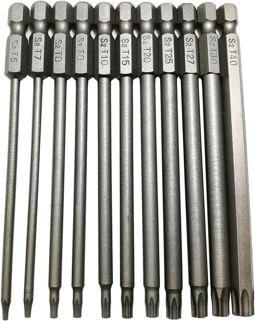 Long Torx Security Head Screwdriver Drill Set 1/4 Inch Hex Shank T6 T7 T8 T9 T10 T15 T20 T25 T27 T30 T40 11 Pieces 4 Inch Length S2 Steel Torx Screwdriver Bit Set (11pcs Torx Head 100mm)