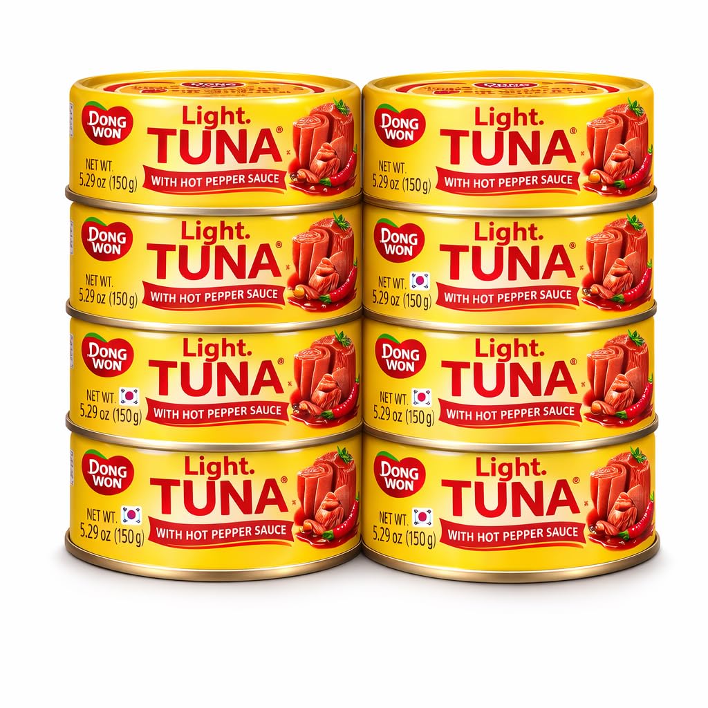 Light Tuna with Hot Pepper Sauce, 5.29oz (150g) Cans, Korean Style Spicy Canned Tuna, High Protein, Wild Caught, 8-Pack