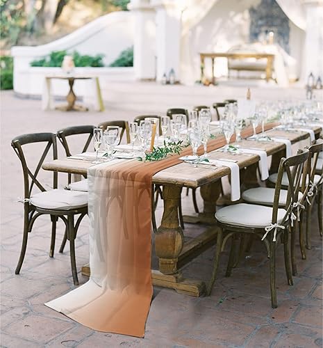 Miniatura 5 de Camino de mesa de gasa naranja degradado de 55 pulgadas de largo, camino de tul transparente de gasa para decoración rústica, boda, recepción,