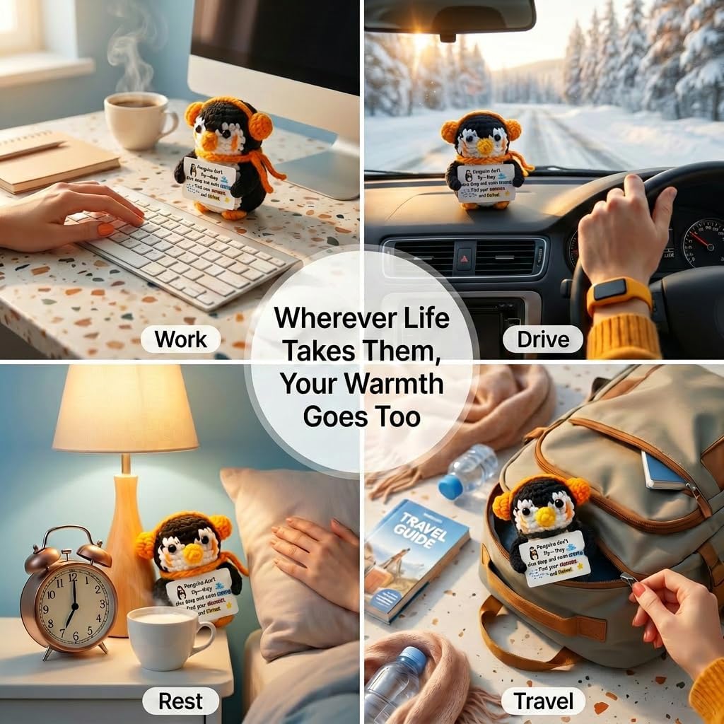 Positive Gifts for Women Men,Crochet Penguin Birthday Gifts for Son Mom Dad Daughter Sister Friend Coworkers Inspirational Gift,Christmas Emotional Support Animals Gift,Graduation Thinking of You image 4