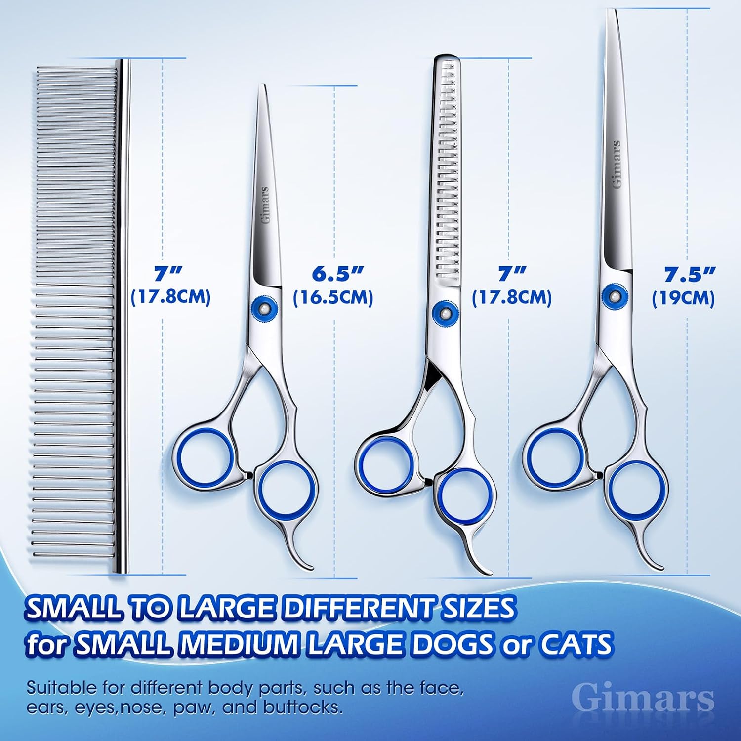 Gimars Professional 5 in 1 Grooming Scissors for Dogs 4CR, Heavy Duty Titanium Coated Straight, Thinning Shears and Comb image 2