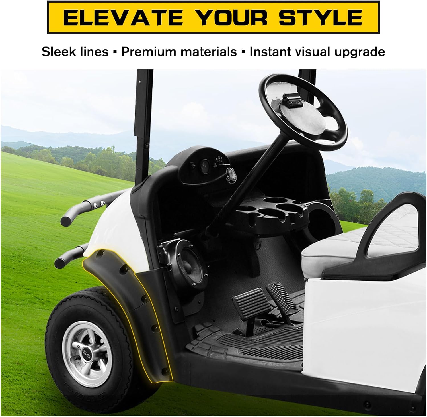 Front and Rear Fender Flares compatible with EZGO RXV 2008-2015 G&E Models, Combined Mud Flaps Guards for E-Z-GO RXV, Golf Cart Accessories, Standard and Unmodified Golf Carts Body Only
