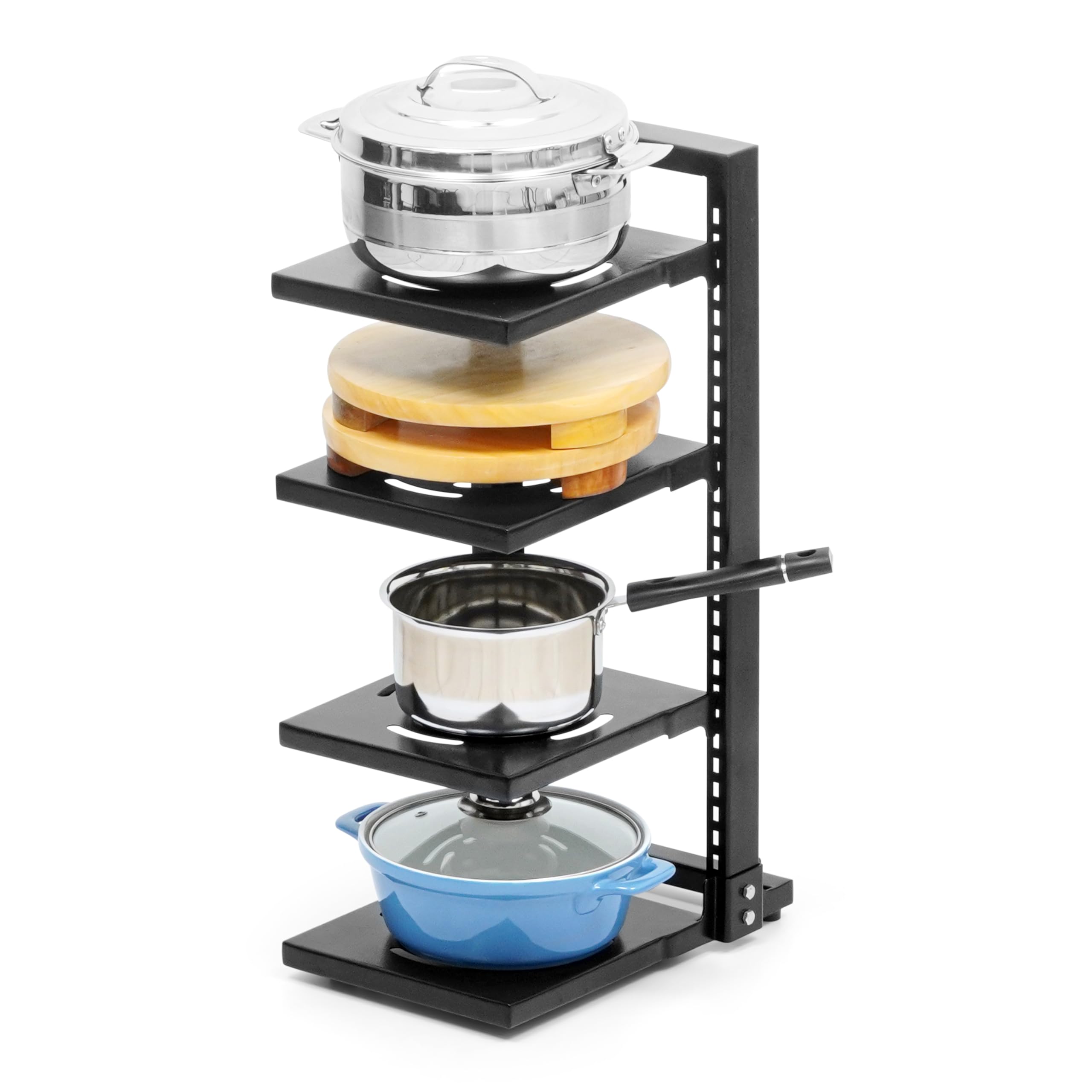 Livzing 4 Tier Hight Adjustable Metal Portable Pot Pan Rack Countertop Organizer Heavy Duty Countertop Floating Shelves Pan Pot Organizer Rack Tiered Shelf Cabinet Pantry Pot Pan Holder - 3 Diy Method