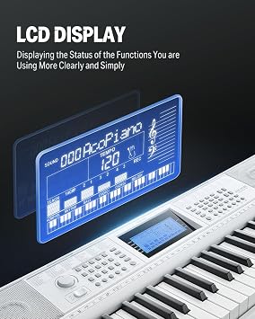 Donner 61 Key Keyboard Piano, Electric Piano Keyboard Kit with 249 Voices, 249 Rhythms - Includes Piano Stand, Stool, Microphone, Gift for Beginners, White (DEK-610S)